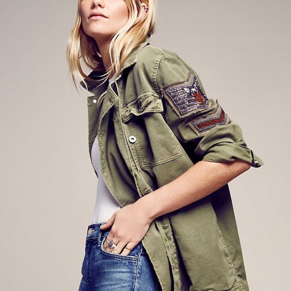 Free People Olive Green Military Utility Jacket